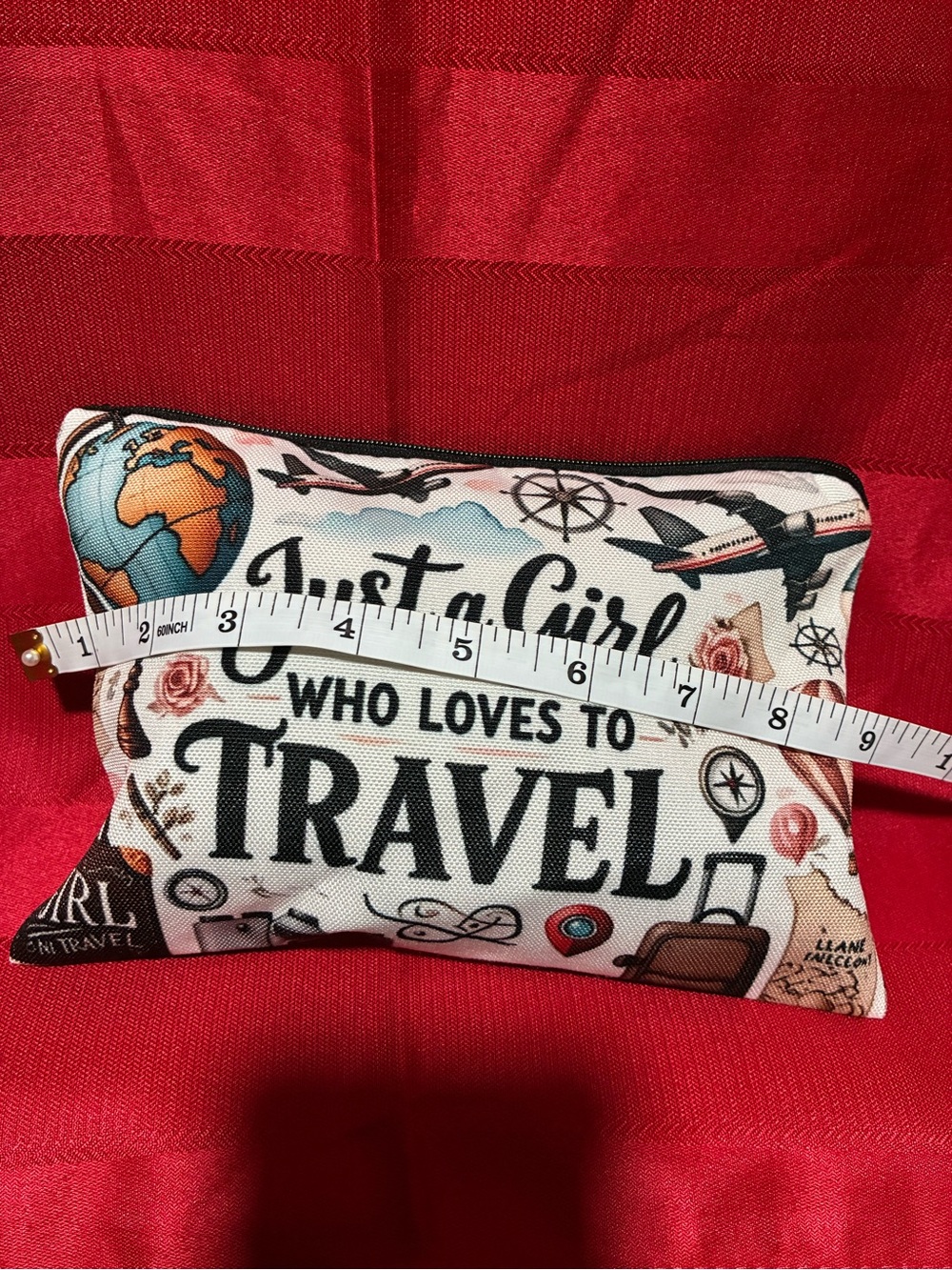 Just a Girl Who Loves to Travel Cosmetic Pouch - White Travel Print - Picture 4 of 5